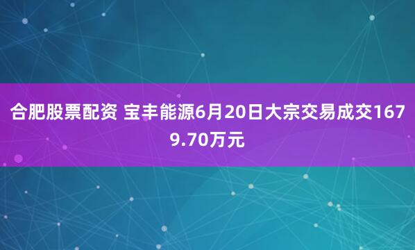 合肥股票配资 宝丰能源6月20日大宗交易成交1679.70万元