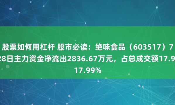 股票如何用杠杆 股市必读：绝味食品（603517）7月28日主力资金净流出2836.67万元，占总成交额17.99%