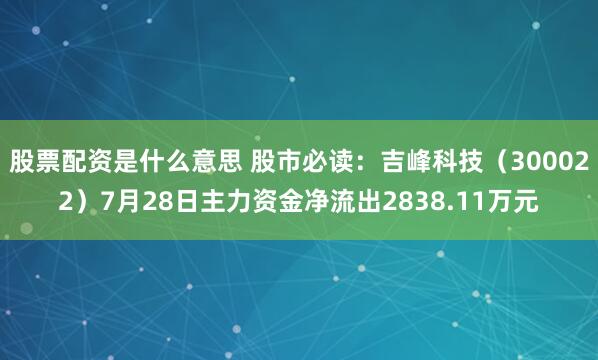 股票配资是什么意思 股市必读：吉峰科技（300022）7月28日主力资金净流出2838.11万元