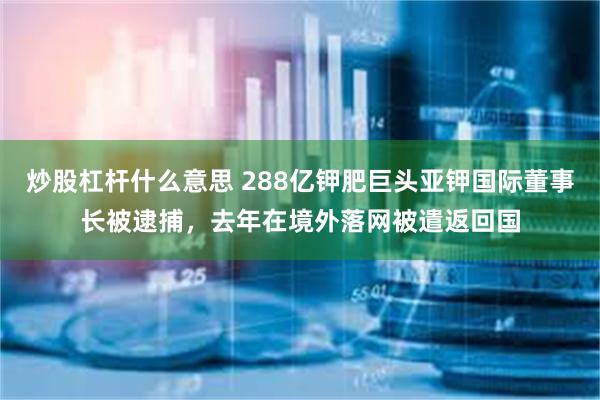 炒股杠杆什么意思 288亿钾肥巨头亚钾国际董事长被逮捕，去年在境外落网被遣返回国